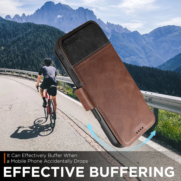 SUTENI Wireless Charging Phone Case Card Holder Stand Wallet Magnetic Flip Cover Faux Leather For iPhone 17 Pro Max 16 Plus 15