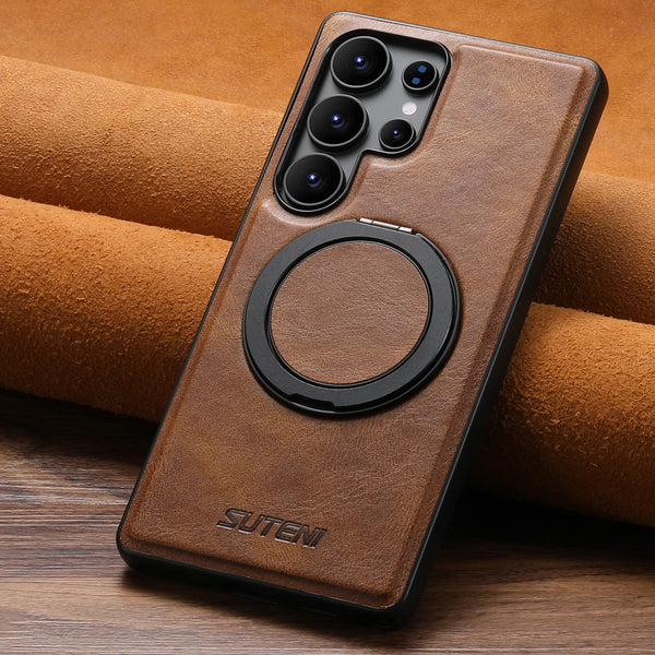 SUTENI Magnet Wireless Charging Phone Case Oil Wax Faux Leather 360° Rotating Stand Buckle For Samsung Galaxy S26Ultra S25 S24