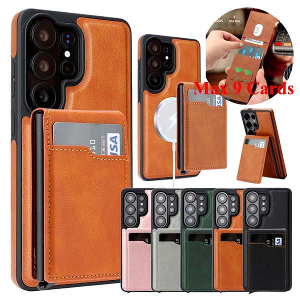 2 in 1 Card Box Leather Case For Samsung Galaxy S26 S25 Ultra S24 Plus S23 S26U S25U S24U Magnetic Cards Holder Phone Cover