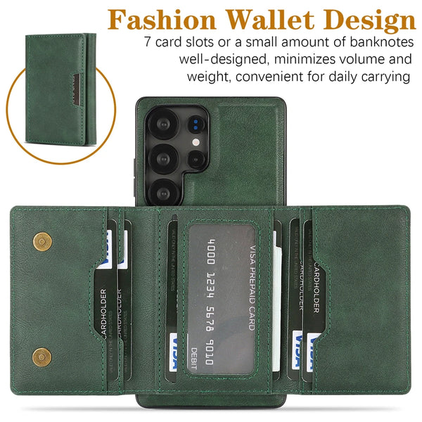 2 in 1 Magnetic Leather Case For Samsung Galaxy S25 + S25Edge S24 Ultra S23 Plus S25U S24U S23U 7 Card Slots Holder Phone Cover