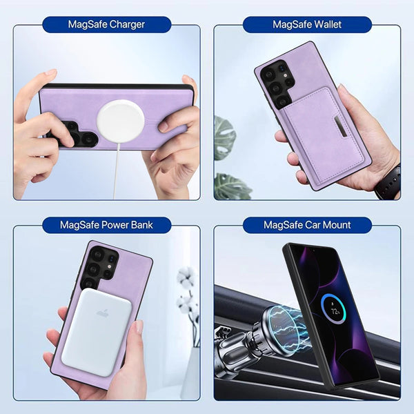 Magnetic Leather Case for Samsung Galaxy S25 Ultra Edge S24 Plug 23 + S25Ultra S25U S24U 5G Mirror Card Holder Phone Cover