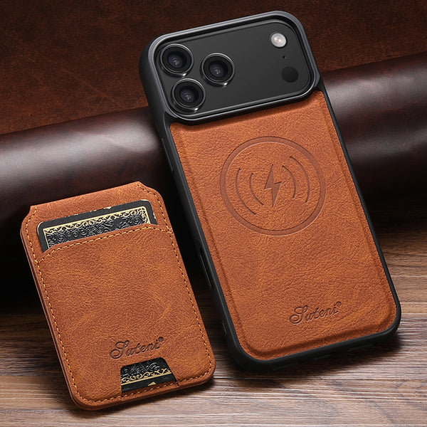 SUTENI Wireless Charging Phone Case Magnet Card Holder Stand Faux Leather For iPhone 17 Pro Max Air 16 Plus 15 14 13 12