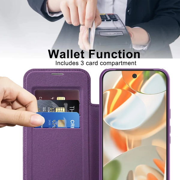 PU Leather Flip Case for Google Pixel 7A 8A 9 10 Pro 9A XL Magnetic Wallet Case Cards Slot Holder Wireless Charging Phone Cover