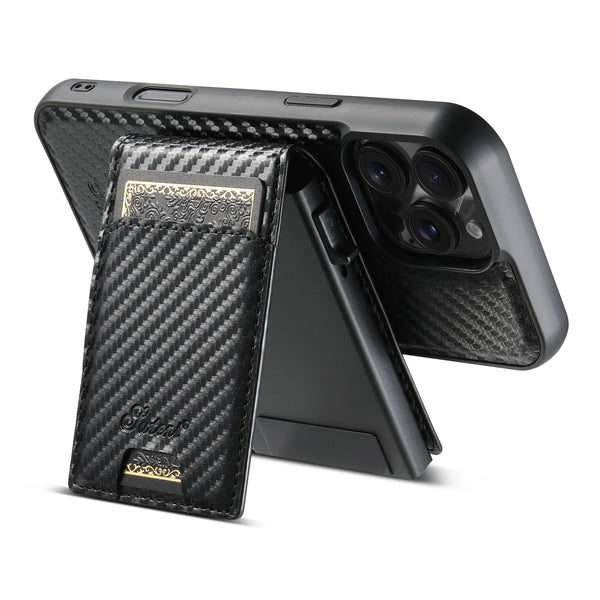 Carbon Fiber Leather 2-in-1 Magnetic Phone Case Card Holder Wallet MagSafe Wireless Charging for iPhone 17 Pro Max 16 Plus 15 14