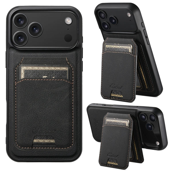 2 in 1 Leather Case For iPhone 17 Promax Air 16 Pro max 15 Plus 14 Pro 13 12 Wireless Charging Kickstand Card Slots Phone Cover