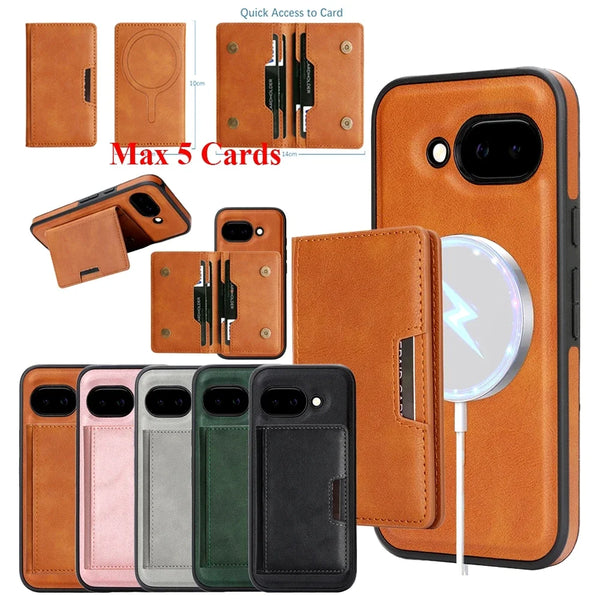 2 in 1 Magnetic Leather Case for Google Pixel 9 10 Pro 9A 9pro 10Pro XL Card Slots Cards Holder Wireless Charging Phone Cover