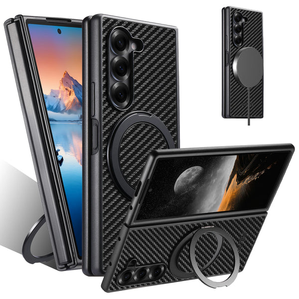 SUTENI Mobile Phone Case Magnet Wireless Charging 360° Rotating Stand Faux Leather Ring Buckle For Samsung Galaxy Z Fold 7 6 5