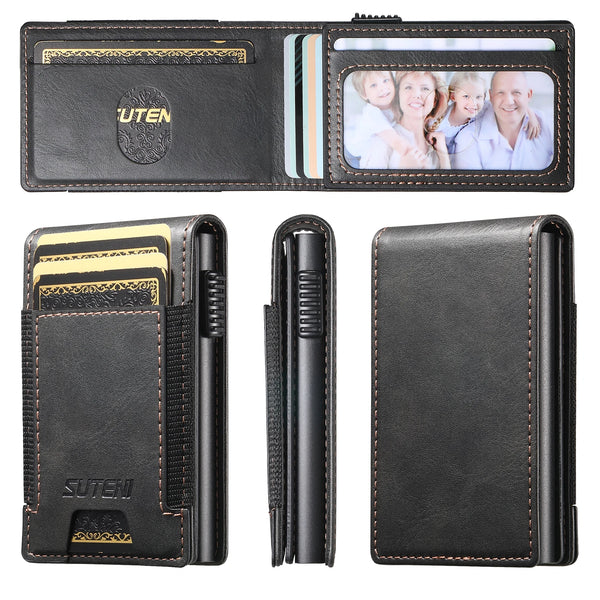 SUTENI Faux Leather For Men Wallet Card Slot Wallet Flip Cover Card Box Pressing The Button Automatically Ejects The Card