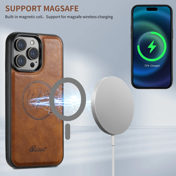SUTENI Compatible Wireless Charging Phone Case Card Holder Leather Magnetic Wallet For iPhone 12 13 14 15 16 Plus 17 ProMax