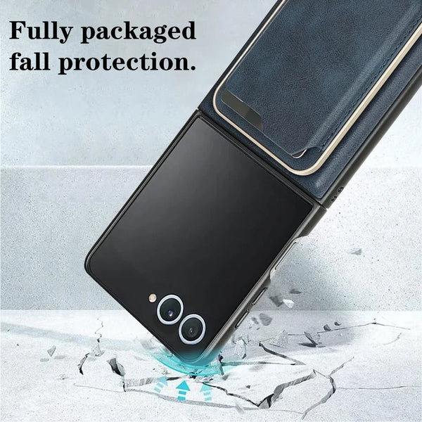 2 in 1 Magnetic Leather Case for Samsung Galaxy Z Flip 7 6 5 4 3 Flip7 Flip6 Wireless Charging Cards Holder Slots Phone Cover