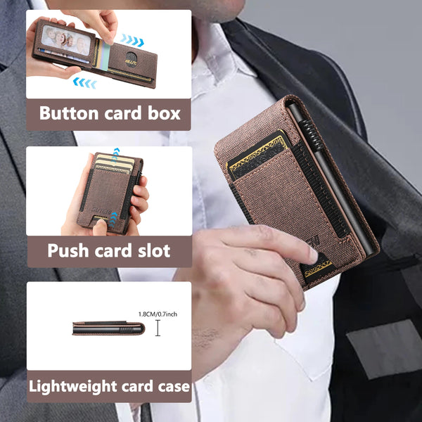 SUTENI Faux Leather For Men Wallet Card Slot Wallet Flip Cover Card Box Pressing The Button Automatically Ejects The Card