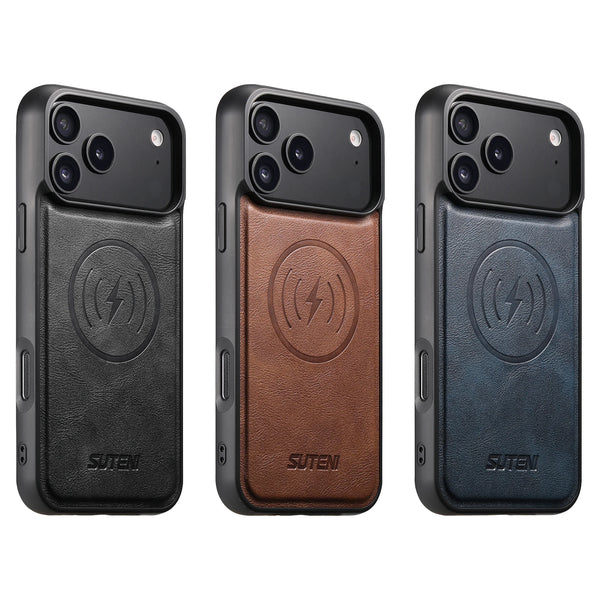 SUTENI Frosted Feel Faux Leather Magnet Wireless Charging Phone Case For iPhone 17 Pro Max 16 Plus 15 14 13 12
