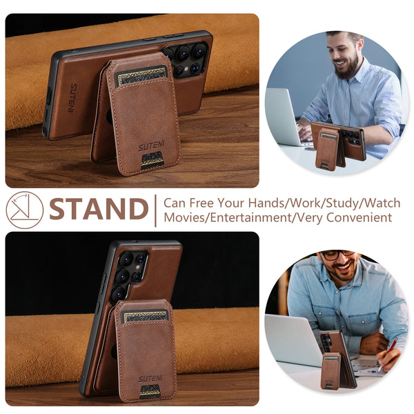 Wireless Charging Magnet Faux Leather Phone Case Card Holder Stand Smooth Surface Wallet 2-in-1 For Samsung Galaxy S26 Ultra S25