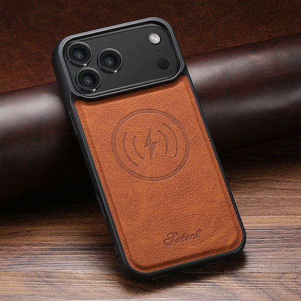 SUTENI Lichee Pattern Luxury Faux Leather Phone Case Magnet Wireless Charging For iPhone 17 Pro Max 16 Plus 15 14 13 12