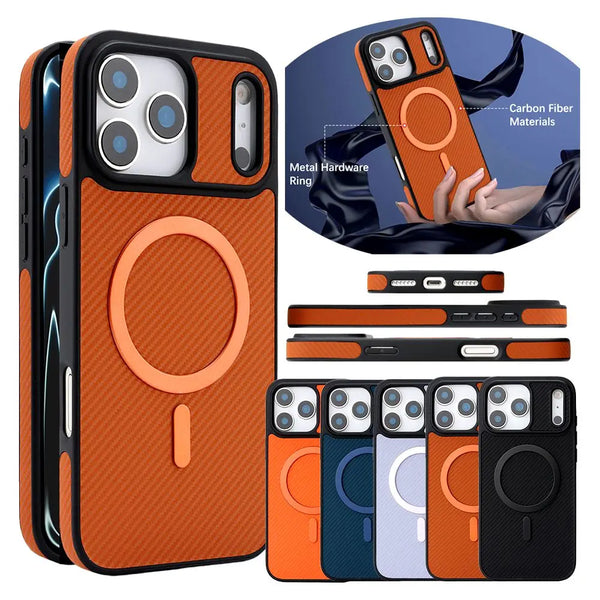 Carbon Fiber Pattern Magsafe Phone Case For Iphone 17 Air 16 Promax 15 Pro Max 14 Plus 13 12 16e Wrieless Charging Phone Cover