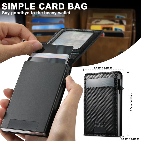 Carbon Fiber Wallet For Men Magnetic Card Holder Wallet Leather Holder Bracket Pressing the Button Automatically Ejects the Card