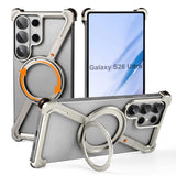 Oatsbasf for Samsung Galaxy S26 Ultra Frameless Metal Bumper Z Case Phone Case with 360°Rotating Stand Magnetic Shockproof Cover