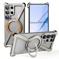 Oatsbasf for Samsung Galaxy S26 Ultra Frameless Metal Bumper Z Case Phone Case with 360°Rotating Stand Magnetic Shockproof Cover