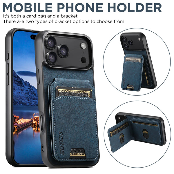 SUTENI Luxury Faux Leather Stand Card Holder Phone Case Frosted Feel For iPhone 17 Pro Max 16 Plus 15 14 13 12