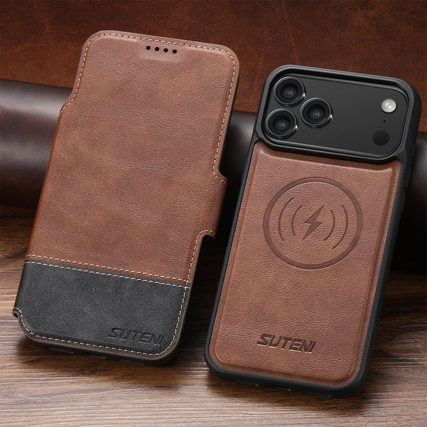SUTENI 2 in 1 Detachable Magnetic Leather Case for iPhone 17 Pro Max 12 13 Pro 14 15 16 Plus 17 Air Wireless Charging Flip Cover