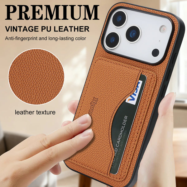 Leather Phone Case for Iphone 17 Promax 16 Pro Max 15 Plus 14 PM 13 12 17e 16e iphone17 Card Slots Holder Kickstand Phone Cover