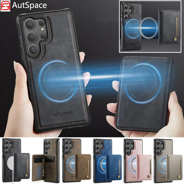 Magnetic Magsafe Flip Leather Case for Samsung Galaxy S26 Ultra S25 Edge S24 Plus A16 A26 A36 A56 2 in 1 Wallet Card Cover Coque