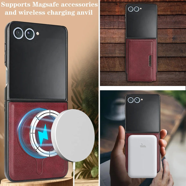 2 In 1 Magnetic Case For Samsung Galaxy Z Flip 7 6 5 4 3 Flip Cover Flip7 Flip6 Flip5 7 Cards Slots Holder Leather Phone Cover