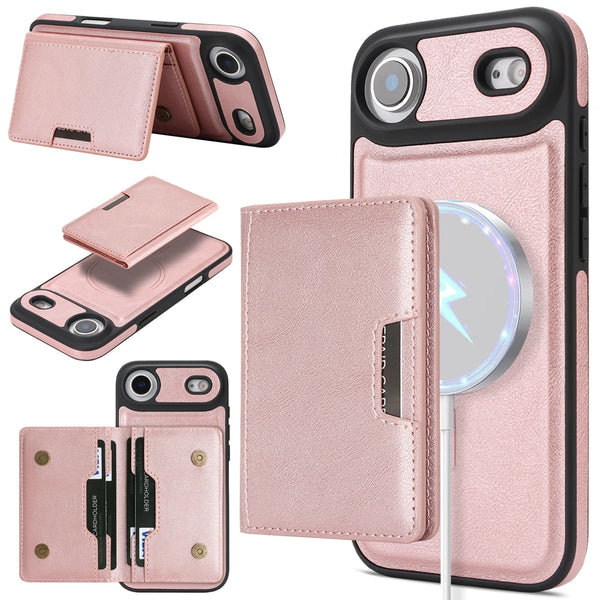 2 In 1 Magsafe Leather Case for IPhone 17 Promax Air 16 Pro Max 15 Plus 14 13 12 Magnetic 5 Cards Slots Holder Phone Cover