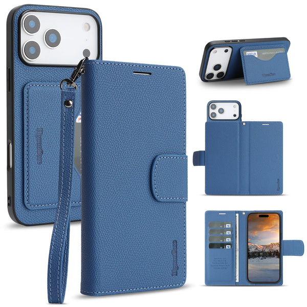 2 in 1 Leather Wallet Case for Iphone 17 Promax 17e 16e 16 Pro Max 15 Plus 14 13 12 Cash Card Slots Phone Cover WIth Hand Strap