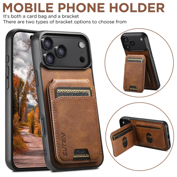 SUTENI Luxury Faux Leather Oil Wax Pattern Phone Case Card Holder Bag Stand For iPhone 17 Pro Max 16 Plus 15 14 13 12