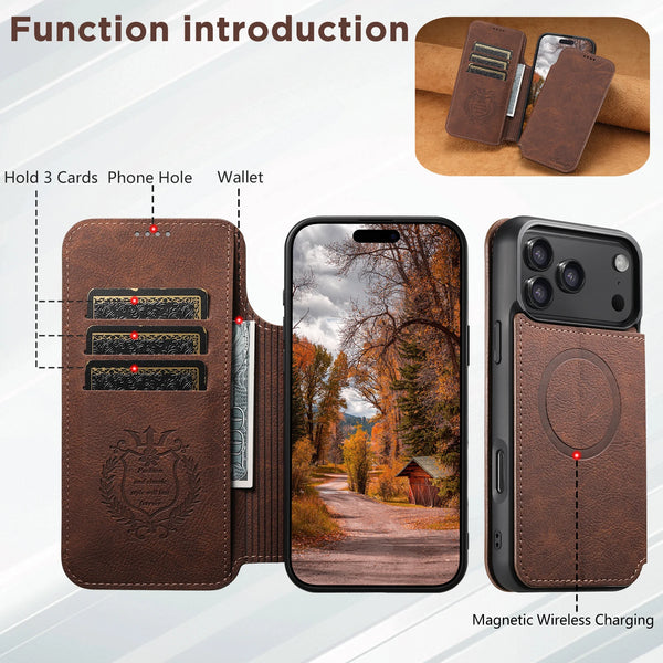 SUTENI Flip Cover Phone Case Wireless Charging Faux Leather Card Holder Stand Wallet Magnet For iPhone 17 Pro Max 16 Plus 15 14