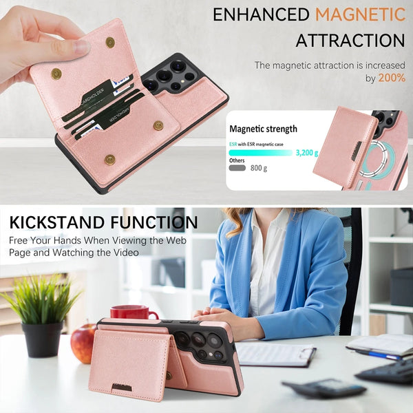 2 in 1 Wireless Charging Leather Case for Samsung Galaxy S25 Ultra S23 Plus S24 S22 Magnetic Cards Holder Card Slots Phone Cover