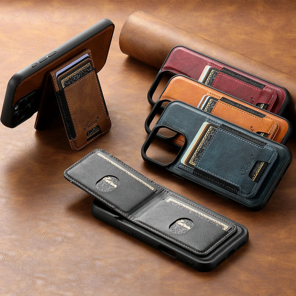 SUTENI Faux Leather Phone Case Wireless Charging Magnet Card Holder Stand For iPhone 17 Pro Max 16 Plus 15 14 13 12