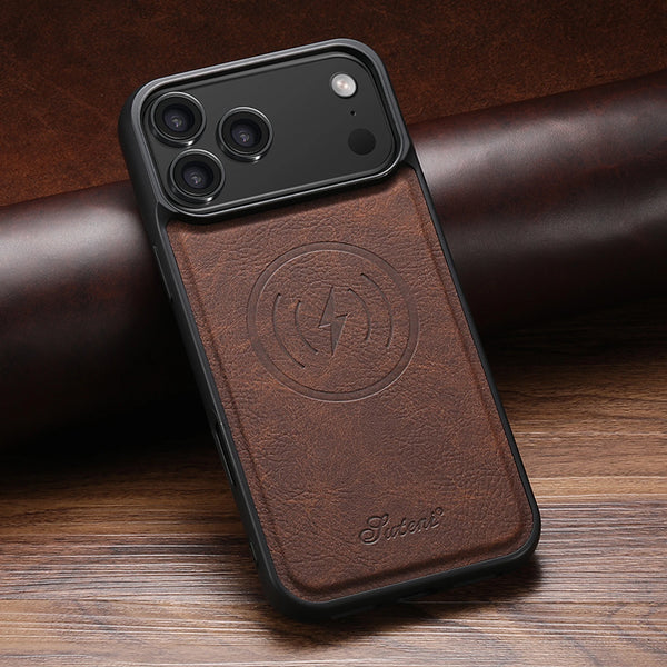 SUTENI Lichee Pattern Luxury Faux Leather Phone Case Magnet Wireless Charging For iPhone 17 Pro Max 16 Plus 15 14 13 12