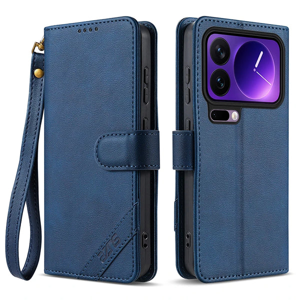 Flip PU Leather Case for Xiaomi 17 15 15T Pro max Promax Ultra Card Slots Holder Kickstand Phone Cover With Hand Strap
