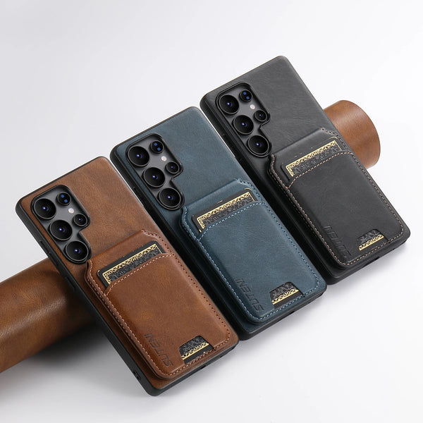 SUTENI Luxury Faux Leather Oil Wax Smooth Surface Phone Case Card Holder Stand For Samsung Galaxy S26 Ultra S25 Plus S24 S23 S22
