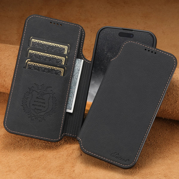 SUTENI Flip Cover Phone Case Wireless Charging Faux Leather Card Holder Stand Wallet Magnet For iPhone 17 Pro Max 16 Plus 15 14