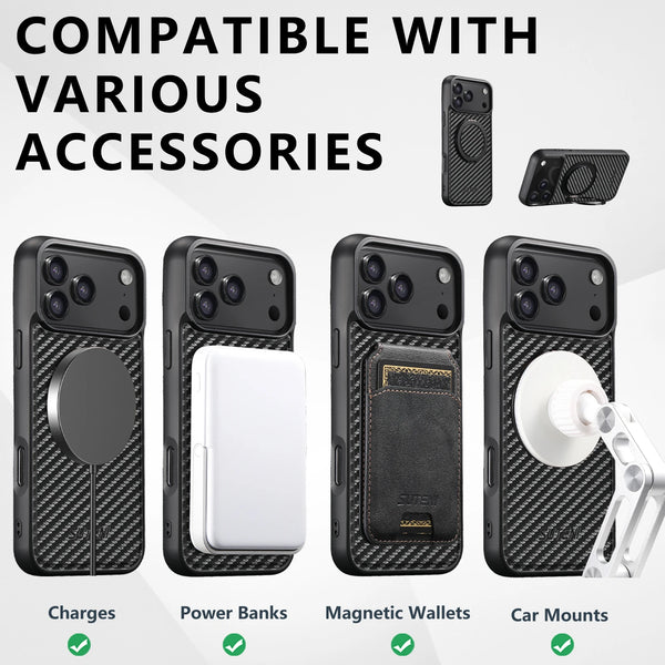 SUTENI Magnet Wireless Charging Mobile Phone Case 360° Rotating Stand Faux Leather Ring Buckle For iPhone 17 Pro Max 16 Plus 15