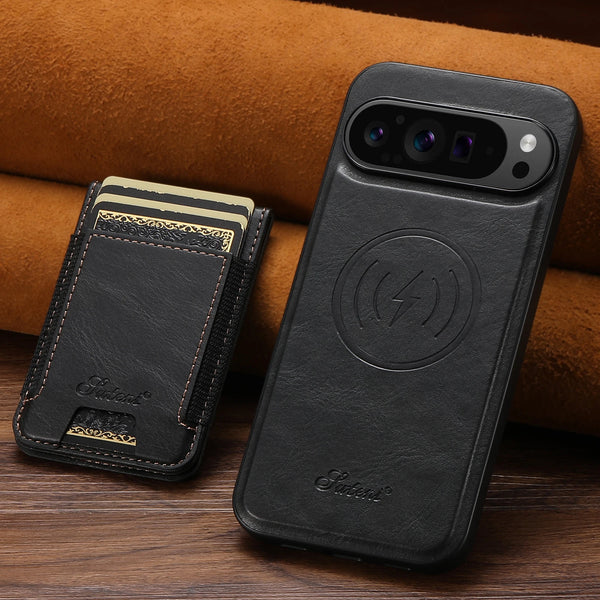 SUTENI Faux Leather Phone Case Wireless Charging Magnet Card Holder Stand For Google Pixel 10 Pro XL 9 8A 7 6