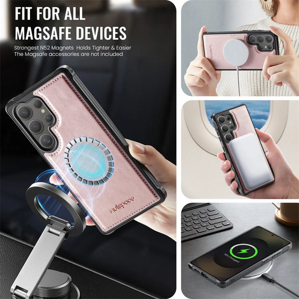 Magnetic Magsafe Flip Leather Case for Samsung Galaxy S26 Ultra S25 Edge S24 Plus A16 A26 A36 A56 2 in 1 Wallet Card Cover Coque
