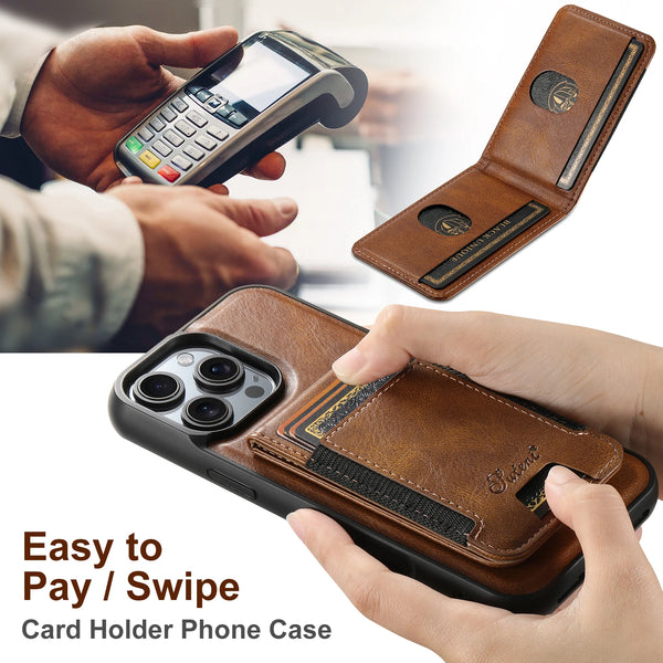 SUTENI Faux Leather Phone Case Wireless Charging Magnet Card Holder Stand For iPhone 17 Pro Max 16 Plus 15 14 13 12