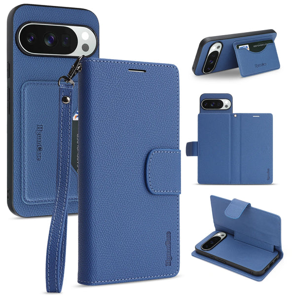 2 in 1 Leather Wallet Case for Google Pixel 10 10Pro 10A 9 9Pro 9A Pro XL ProXL Cash Card Slots Phone Cover WIth Hand Strap