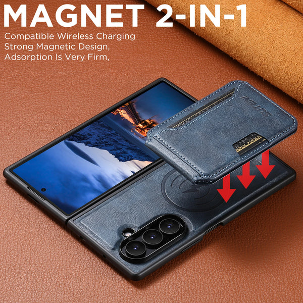 SUTENI Magnet Wireless Charging Luxury Faux Leather Phone Case Card Holder Stand For Samsung Galaxy Z Fold 7 6