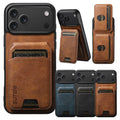 Leather Case For iPhone 17 Promax Air 16 16e Pro max 15 Plus 14 13 12 Kickstand Shockproof Card Slots Cards Holder Phone Cover