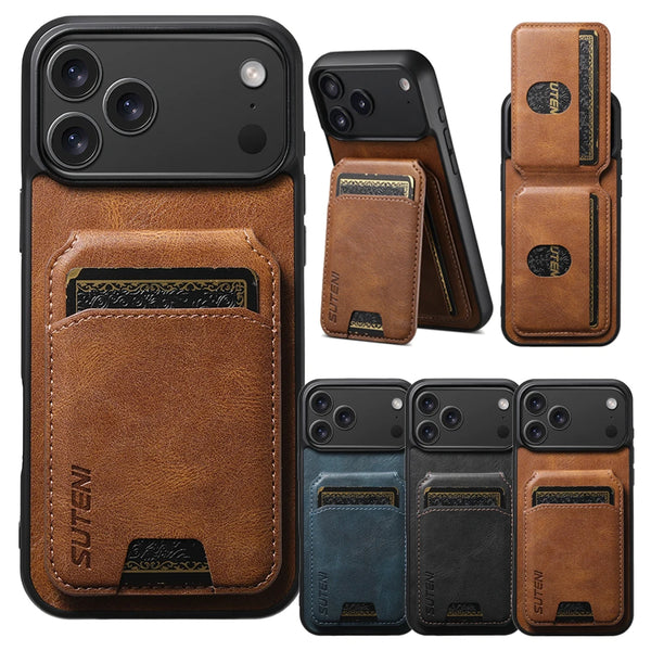 Leather Case For iPhone 17 Promax Air 16 16e Pro max 15 Plus 14 13 12 Kickstand Shockproof Card Slots Cards Holder Phone Cover