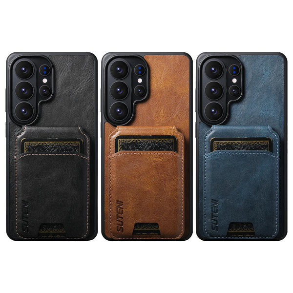SUTENI Luxury Faux Leather Oil Wax Smooth Surface Phone Case Card Holder Stand For Samsung Galaxy S26 Ultra S25 Plus S24 S23