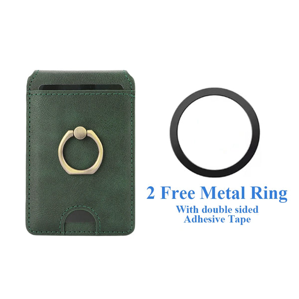 Magnetic Ring Leather Cards Holder Slots For iphone 16 15 14 13 12 Samsung Xiaomi Google Phone Kickstand Cards Bag Cards Pocket