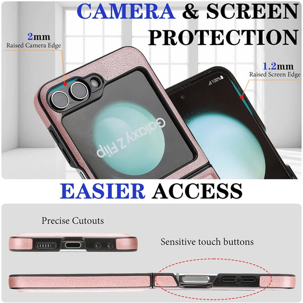 2 In 1 Leather Case For Samsung Galaxy Z Flip 7 6 5 4 3 Flip7 Flip6 Cards Slots Kickstand Wireless Charging Magnetic Phone Cover