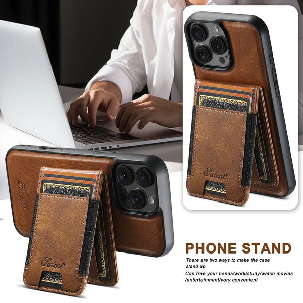 SUTENI Faux Leather Phone Case Wireless Charging Magnet Card Holder Stand For iPhone 17 Pro Max 16 Plus 15 14 13 12