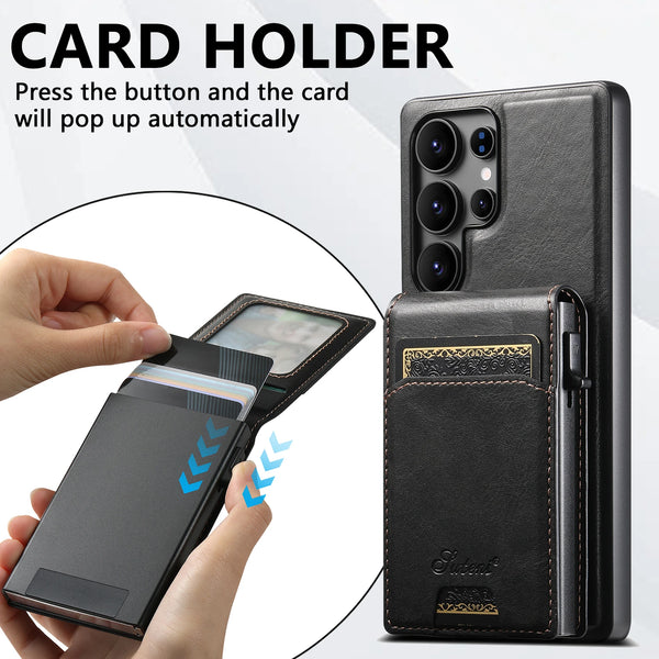 SUTENI Magnetic Wireless Charging  Phone Case Luxury PU Leather Card Slot Wallet Card Box For Samsung S26Ultra S25Plus S24 S23
